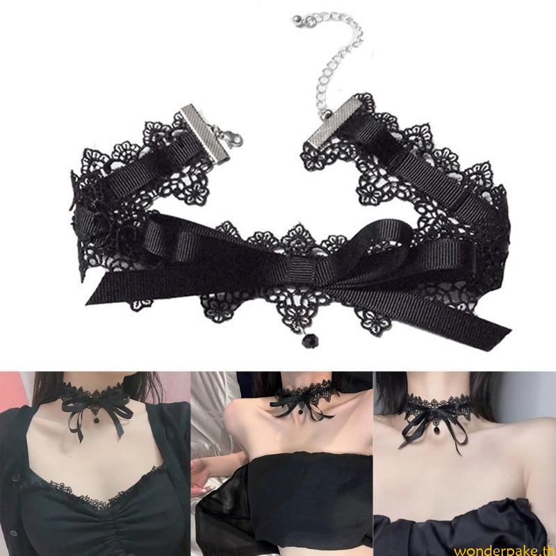 Wonder Black Lace Ribbon Collar Necklace Vintage Bowknot Choker Necklace Gothic Jewelry