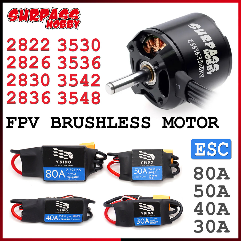 Surpass Hobby 2822 2826 2830 2836 3530 3536 3542 3548 มอเตอร์ไร้แปรง 30A/40A/50A/80A ESC สําหรับ RC 