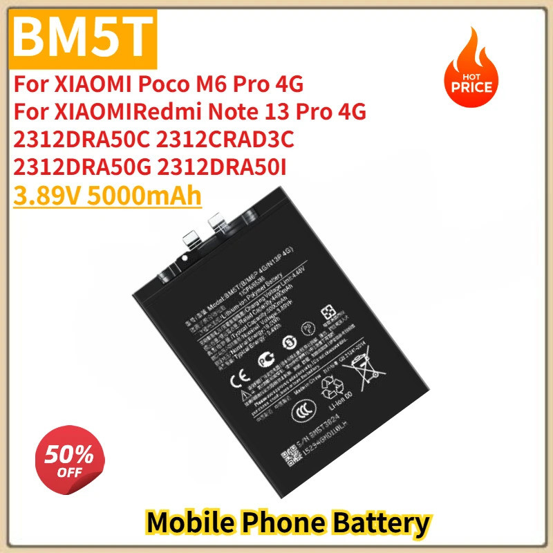 BM5T แบตเตอรี่โทรศัพท์คุณภาพสูง 3.89V 5000mAh สําหรับ XIAOMI Poco M6 Pro 4G Redmi หมายเหตุ 13 Pro 4G