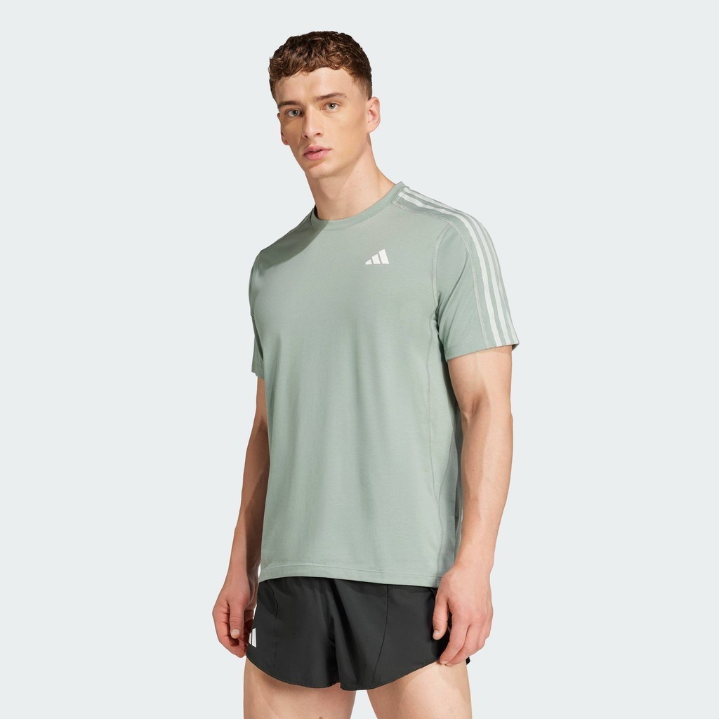 adidas วิ่ง เสื้อยืด Own the Run 3-Stripes ผู้ชาย สีเขียว JD2314