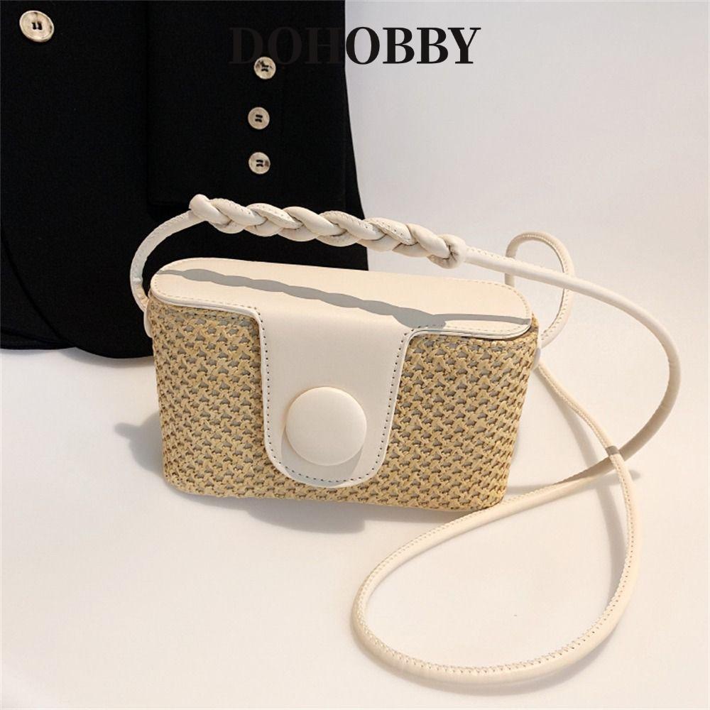 DOHOBBY Messenger Bag, Handmade Braid Bohemian Shoulder Bag, Cute Rattan Crossbody Bag Vacation