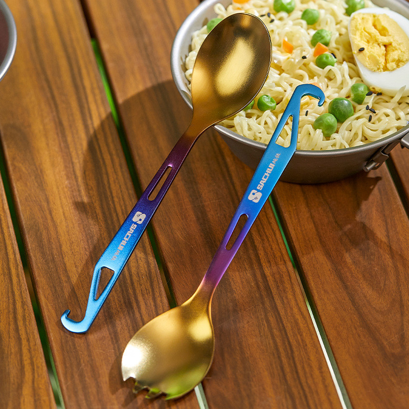 Pure Titanium Fork Spoon Bottle Opener Integrated Outdoor Multifunctional Titanium Alloy Spoon Fork 