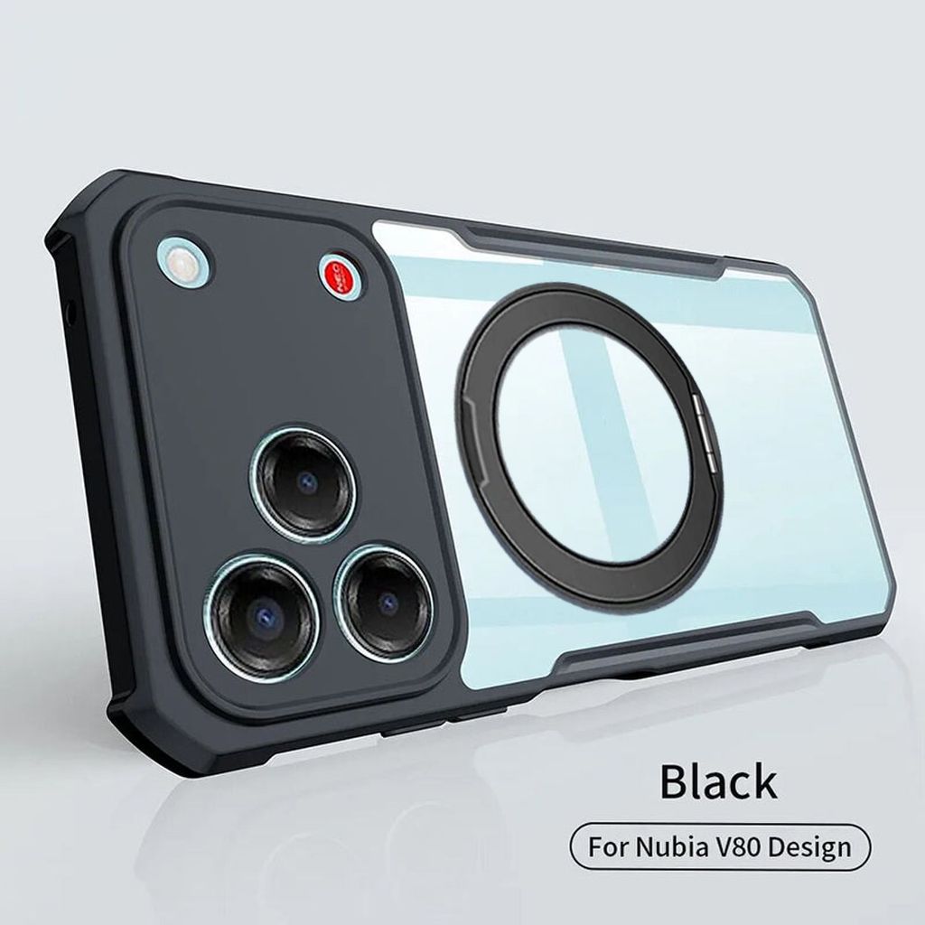 อะคริลิคใสกลับเคสโทรศัพท์สําหรับ Nubia V80 V70 Max Design V80 Pro กรณีทนทาน Scratch Proof พร้อมขาตั้งแม่เหล็กผู้ถือเต็มกล้องฝาครอบป้องกัน B22