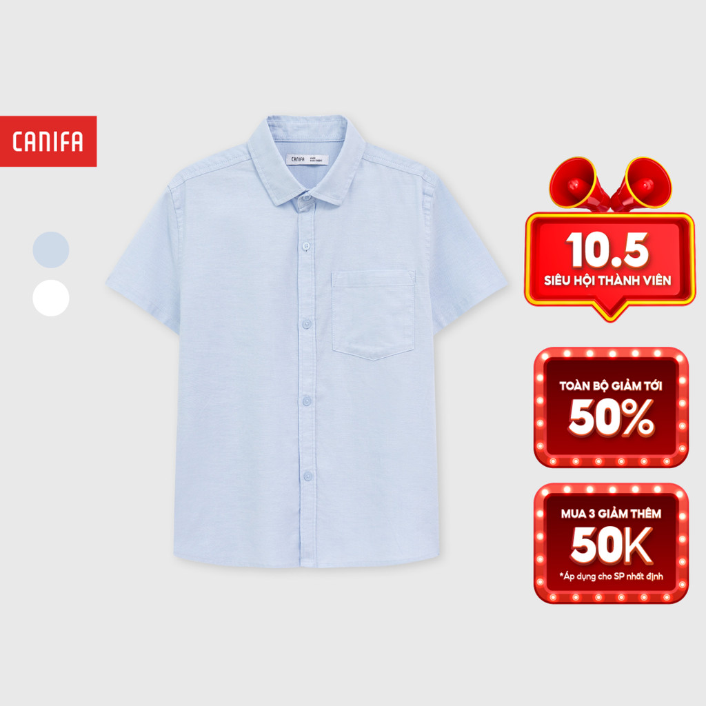 CANIFA เสื้อเชิ้ตเด็กชายคอปกและแขนมีกระเป๋าที่หน้าอกแบบนุ่ม 2TH26A001