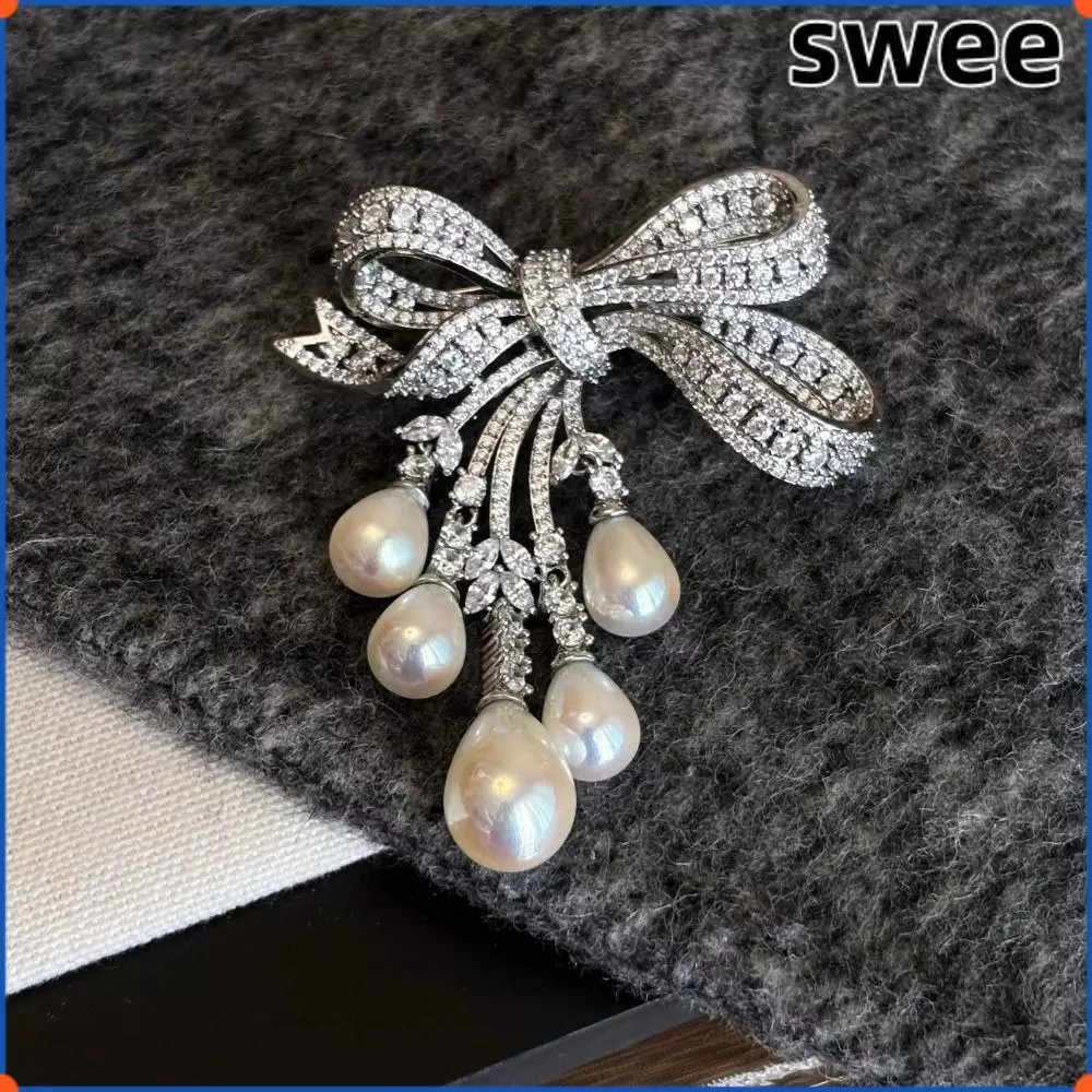 SWEE เข็มกลัดหรูหรา, พู่มุกเต็มไปด้วยเพชรผู้หญิงเข็มกลัดปก, Elegant Bowknot Heavy Craftsmanship Rhinestone เข็มกลัด Party Occasions