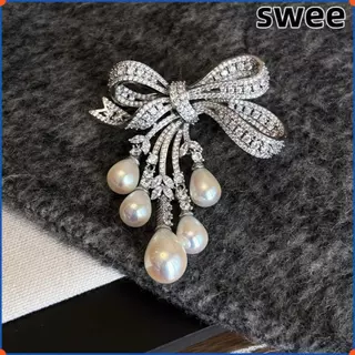 SWEE เข็มกลัดหรูหรา, พู่มุกเต็มไปด้วยเพชรผู้หญิงเข็มกลัดปก, Elegant Bowknot Heavy Craftsmanship Rhinestone เข็มกลัด Party Occasions