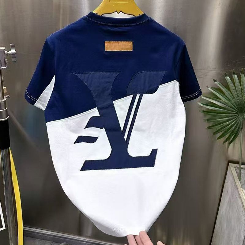 แฟชั่นหรูหราเสื้อยืดแขนสั้นผู้ชายฤดูร้อนเย็บ High-End ครึ่งแขนอินเทรนด์ Casual Youth Con