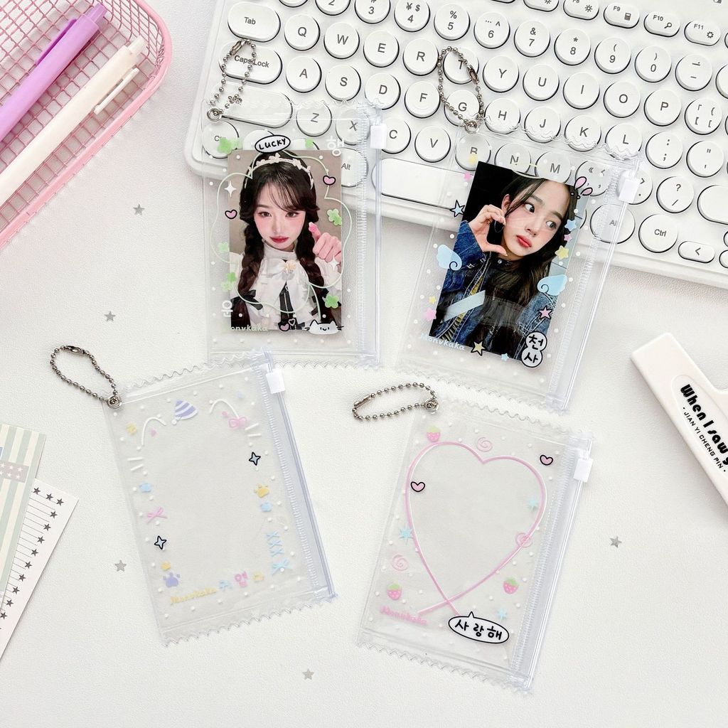 Polka Dot Angel Card Holder PVC Card Holder 3 นิ้ว Card Pouch Gu Mei Badge Zipper Pouch