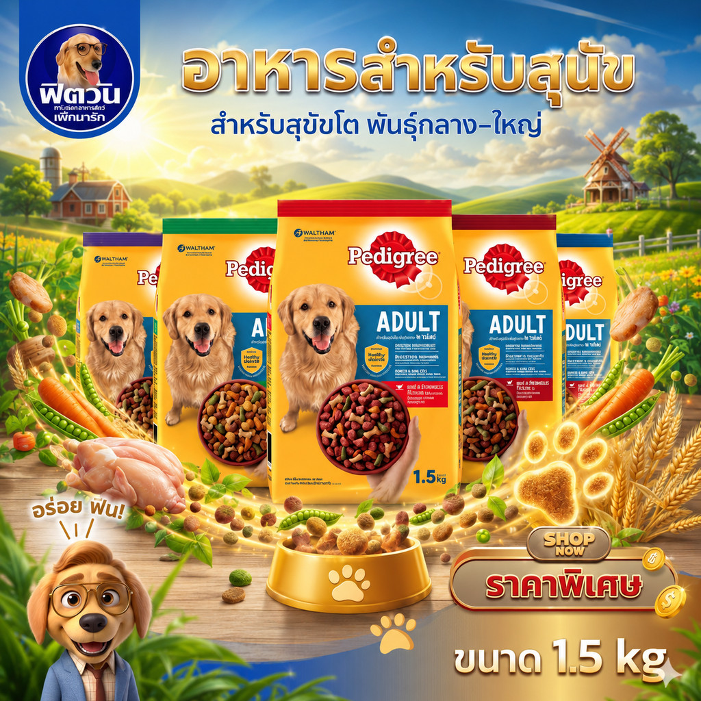 อาหารสุนัข Pedigree พันธุ์กลาง-ใหญ่ ขนาด 20 กิโลกรัม{อาหารสุนัขเม็ด}
