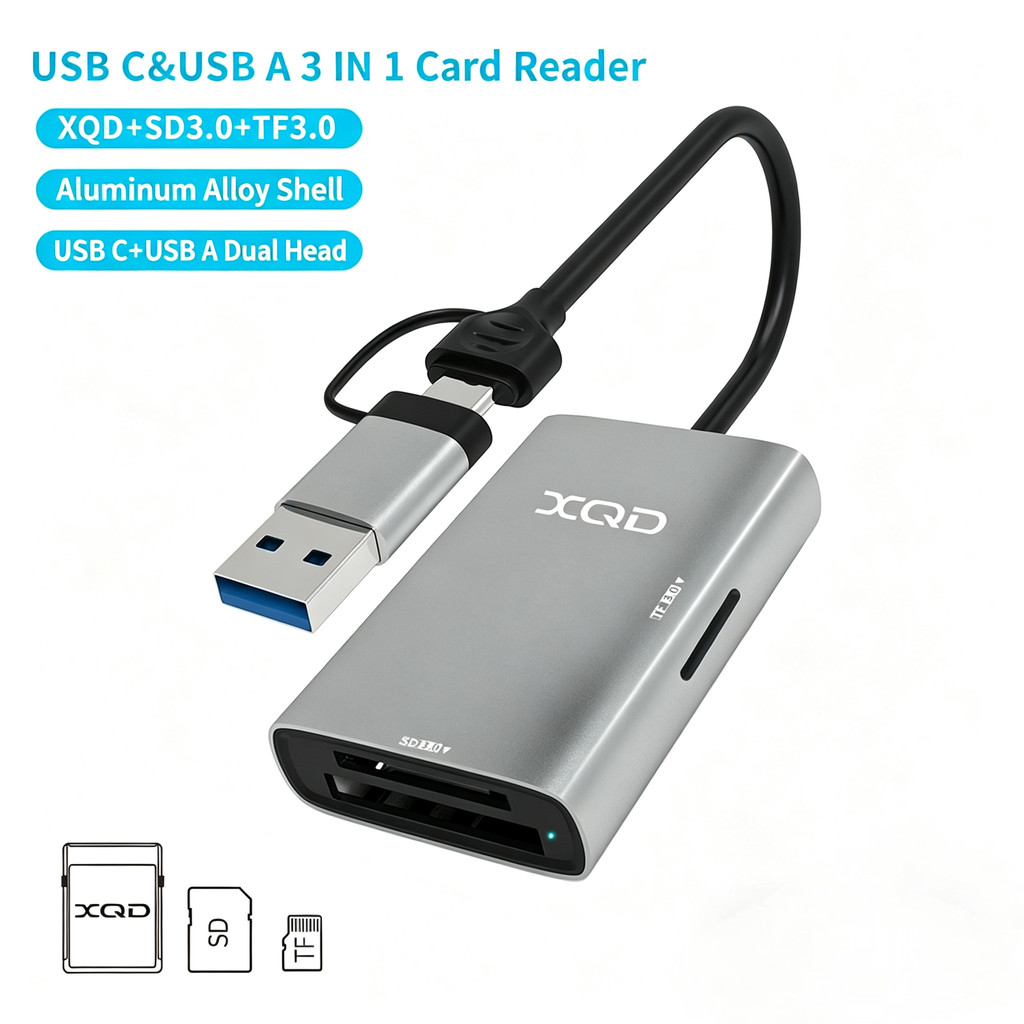 3 in 1 Type-C/USB To XQD SD TF Card Reader USB C 3.0 การ์ดหน่วยความจําใช้งานร่วมกับ Nikon Sony G/M S