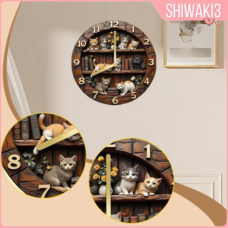 [Shiwaki3] Retro Design Wall Clock นาฬิกาเงียบ Vintage รอบนาฬิกาสร้างสรรค์ตกแต่งวัสดุอะคริลิคแมว Motif สําหรับ Cafe ห้องนั่งเล่นห้องนอน Off