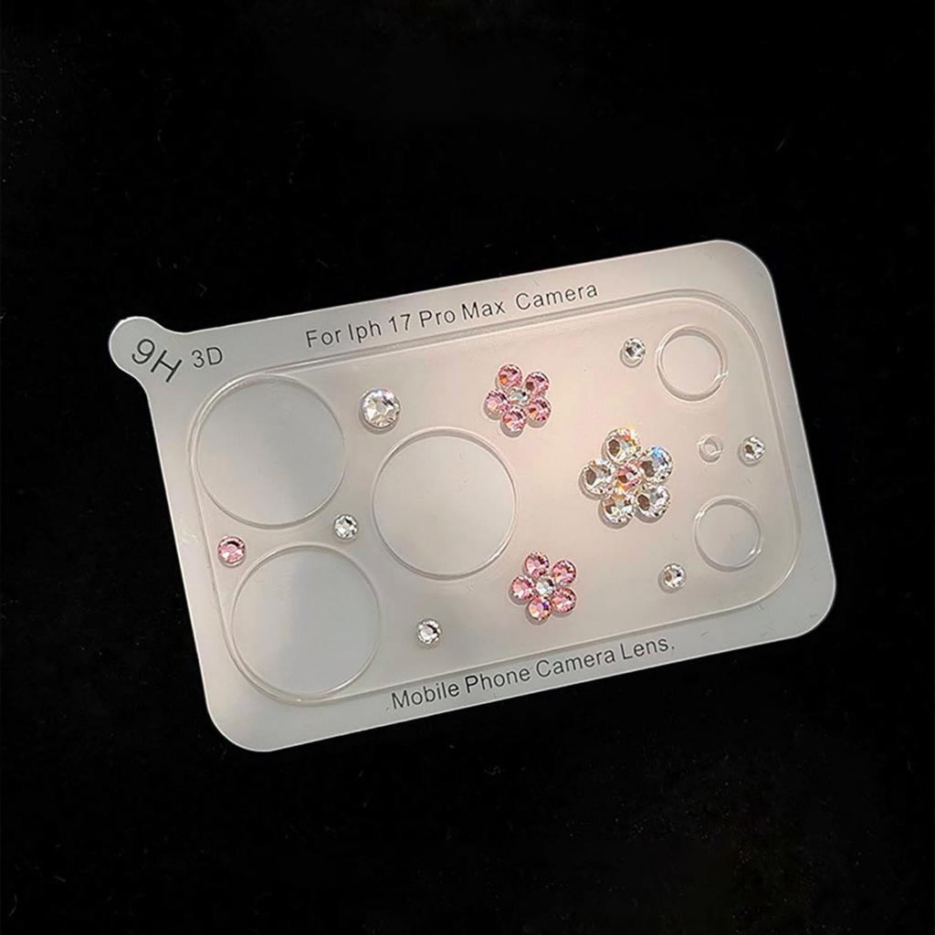 น่ารักGlitter 3Dดอกไม้สีชมพูการดูดซับไฟฟ้าสถิตเลนส์iPhoneฟิล์มนุ่มสําหรับiPhone 17 17Pro Maxสําหรับเลนส์กล้องหลัง