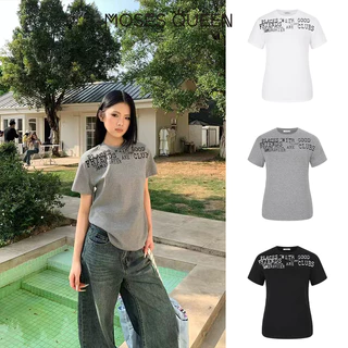 MOSESQUEEN เสื้อยืดแขนสั้นพิมพ์ลายตัวอักษร ทรงหลวม สวมใส่ง่าย เหมาะสำหรับหลายโอกาส #63674