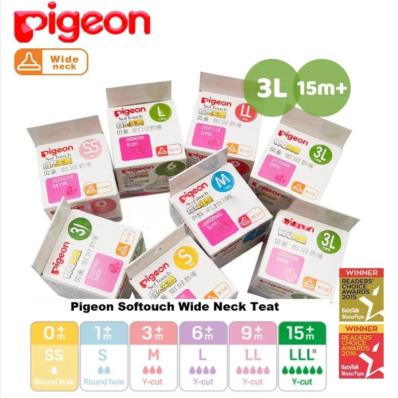 Pigeon ปิเจิน จุกนมปากกว้างซิลิโคน สำหรับทารกแรกเกิดและเด็ก ป้องกันการสำลัก）SS/S/M/L/LL/LLL