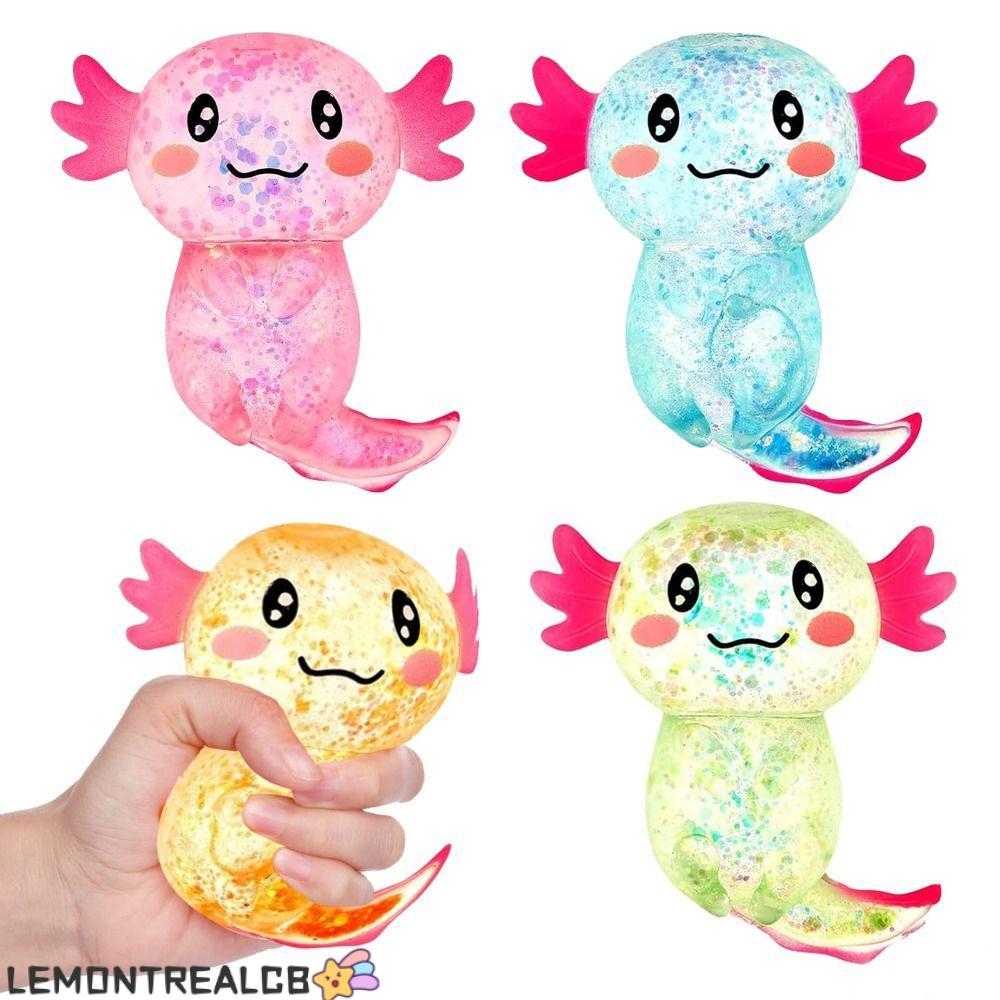LEMONTREALCB Squishy Stress Glitter, Sugar Filled รูปร่างน่ารัก Axolotl Squishy, Glitter Soothing Te