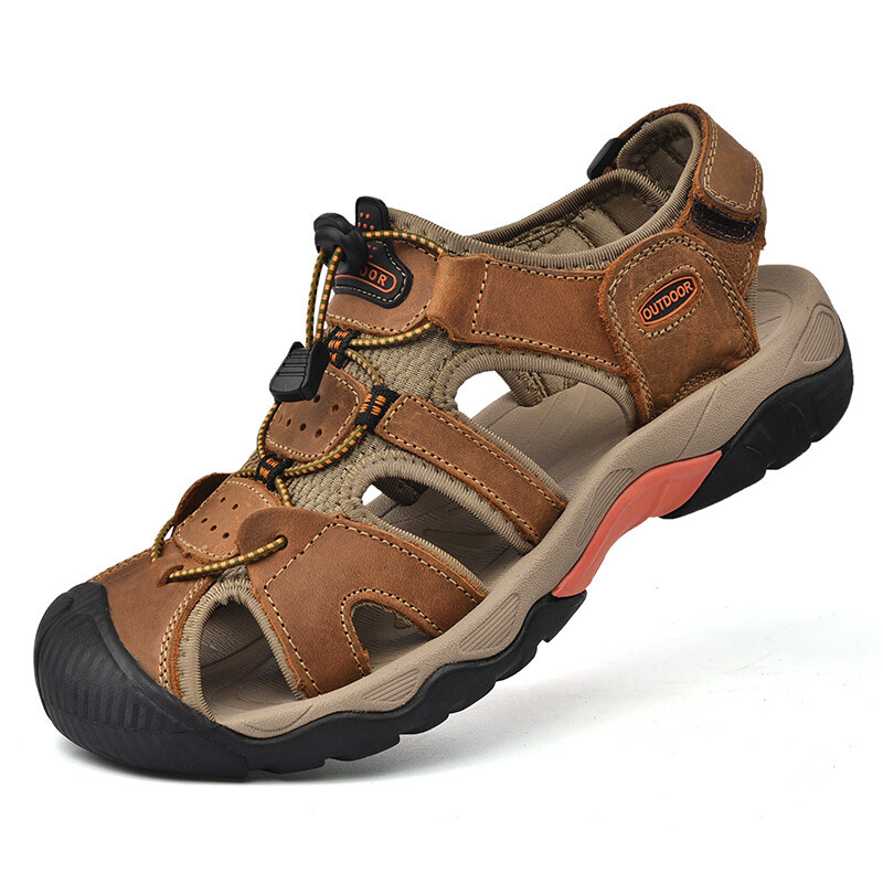 Summer Leather Men's Sandals Classic Breathable Slip-On Men Slippers Men Casual Beach Shoes Outdoor 