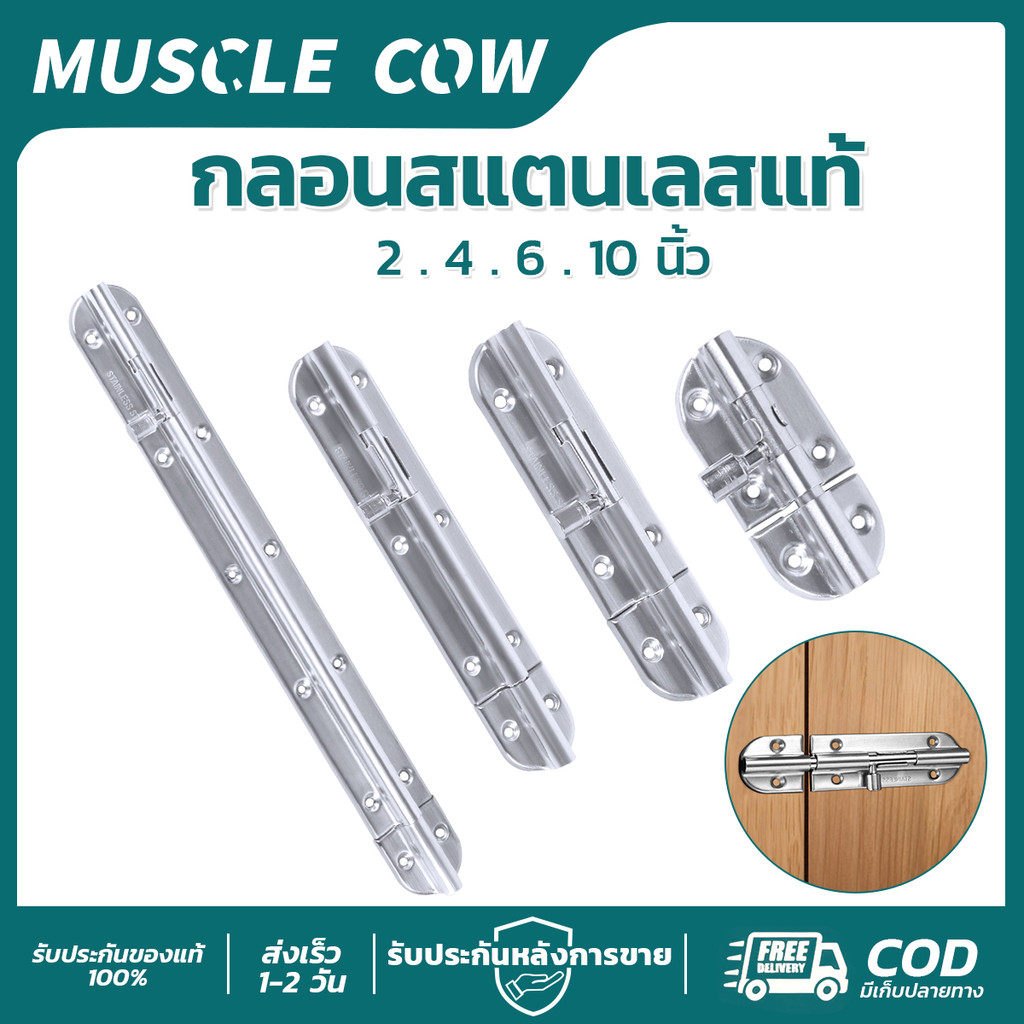 MUSCLE COW กลอนสแตนเลสแท้ 2-10 นิ้ว แข็งแรง ไม่สนิม ทนทาน สำหรับประตูและตู้