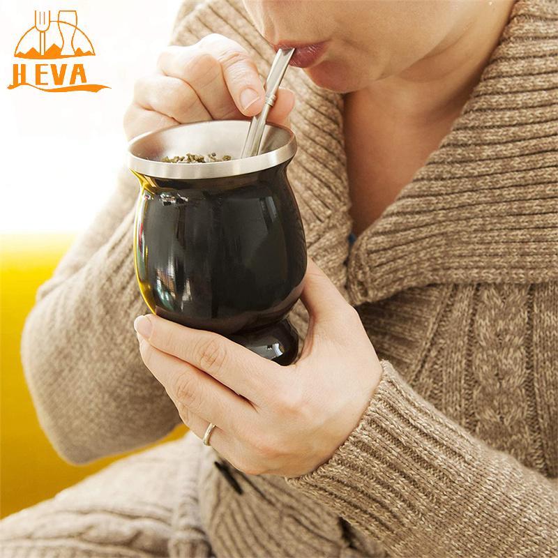 [HEVA] Yerba Mate Gourd Set Double-Wall Stainless Steel Mate Tea Cup and illa Set VN