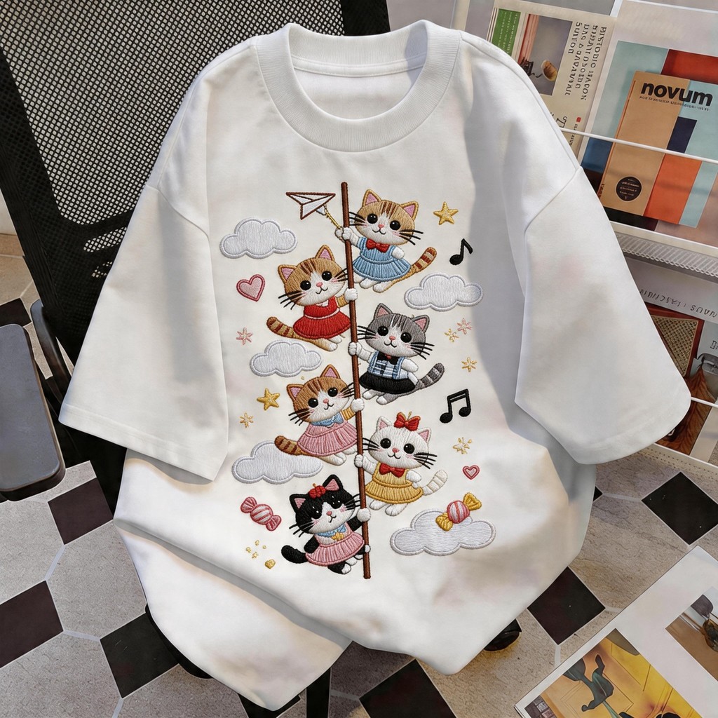 TEE·SHOP🍀 เสื้อยืด oversize เสื้อเท่ๆ เกาหลี " Cute Kittens" เสื้อแฟชั่นใ เกาหลีสไตล์ พิมพ์ลาย ผ้านิ่มใส่สบาย COD📦