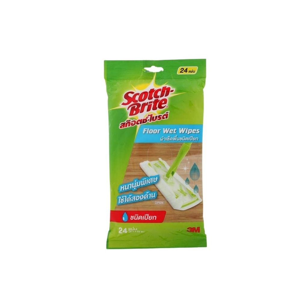 สก๊อตซ์ไบรต์ แผ่นถูพื้นเปียก (Scotch-Brite Floor Wet Wipes 24Sheet)