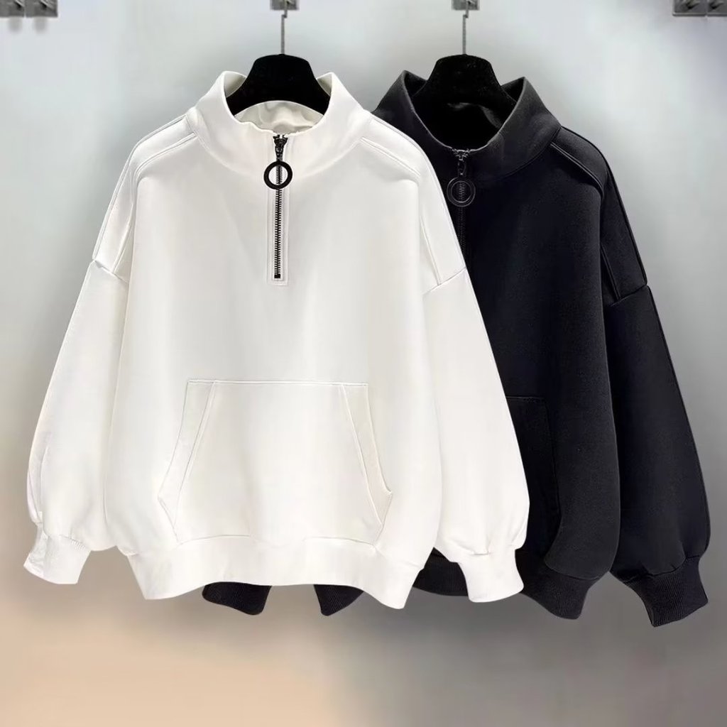 Stand-Up Collar Zipper Top Men ฤดูใบไม้ร่วงเสื้อยืดกลางเกาหลีรุ่นอินเทรนด์เสื้อกันหนาวกลางอายุชายหนุ่มยาว