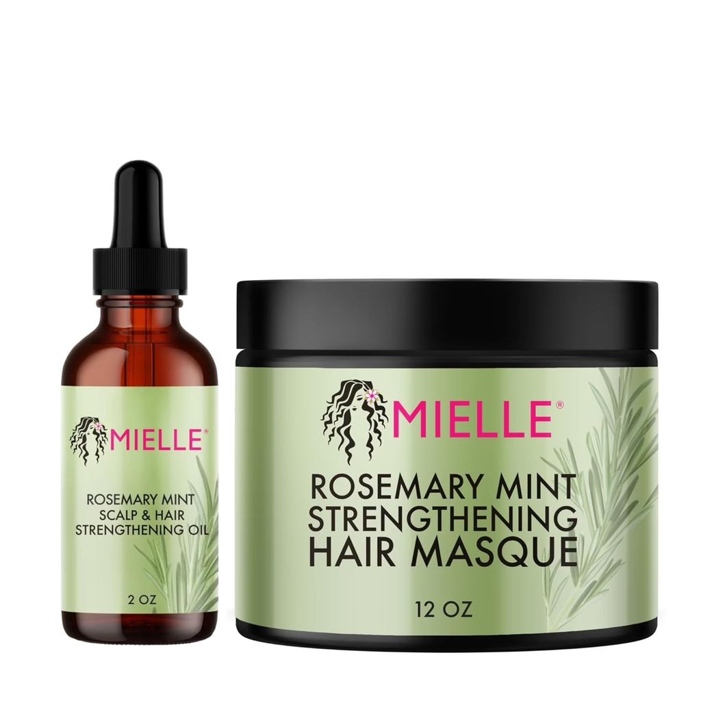 Mielle Organics Rosemary Mint Scalp & Hair Strengthening Oil และ Pomade-To-Oil Quencher, Bundle