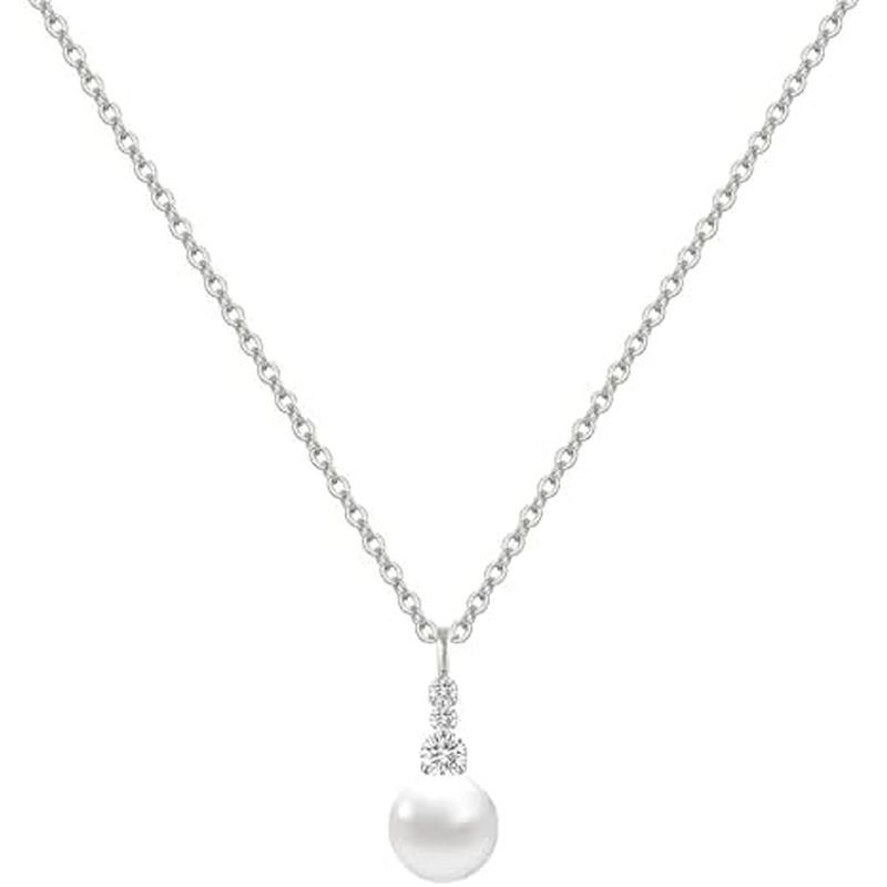 Pearl Necklaces for Women, Dainty Gold Necklace 14K Gold Plated Charm CZ Pearl Pendant Necklace Simp