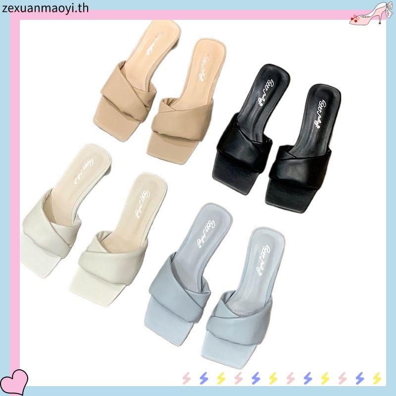 🎟️รุ่น MANGO🎟️ รองเท้าส้นสูง ผู้หญิงแฟชั่น ส้นสูง 3 นิ้ว หนังนุ่มมาก ไม่กัดเท้า ไม่ยุบตัว ดีเทลพับเก