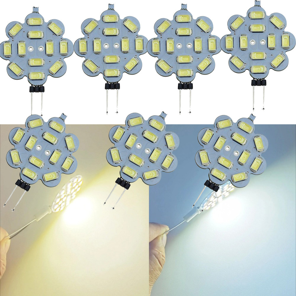 6 แพ็ค G4 หลอดไฟ LED สีขาวเย็น 6000K เทียบเท่า 30W หลอดไฟฮาโลเจน G4 bi-pin หลอดไฟ LED 12V AC/DC 2W 1