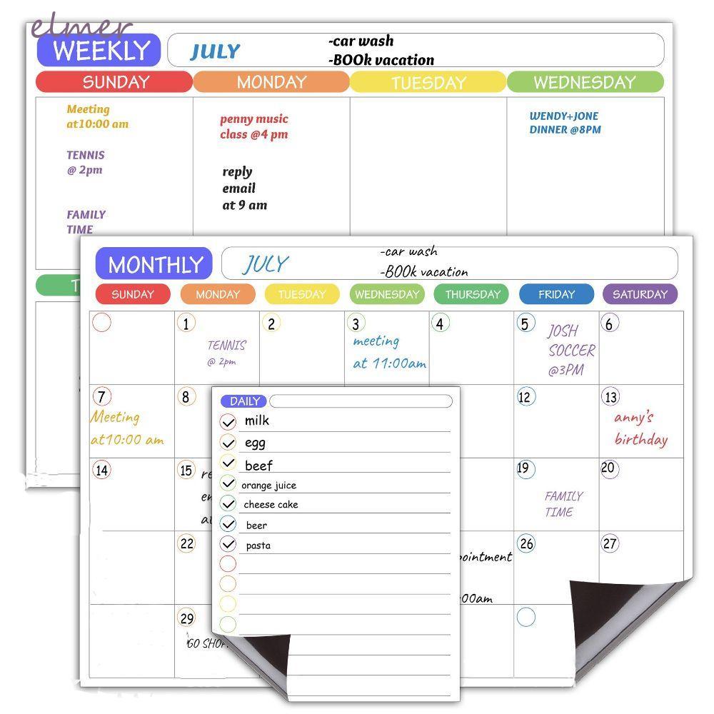 ELMER สติ๊กเกอร์ตู้เย็น Home Office Kitchen A3 ไวท์บอร์ด รายการของชํา To Do List Magnetic Month Plan