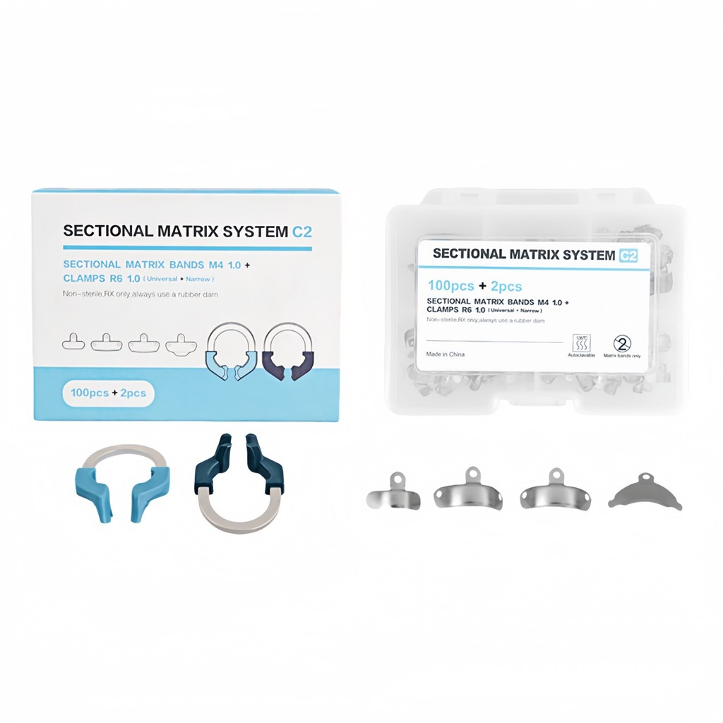 Dental Matrix Bands Clamp Sectional Contoured Matrix System โลหะ Matrices นิกเกิลไทเทเนียม Clamping แหวน 4 ขนาดเครื่องมือ