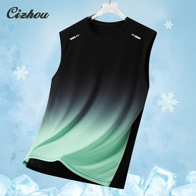 เสื้อกีฬาแขนกุดแห้งเร็วผ้าไหมน้ําแข็งสําหรับผู้ชายสําหรับวิ่ง, บาสเก็ตบอล,