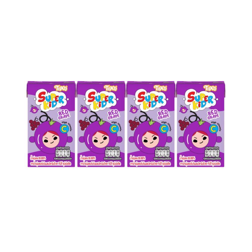 [สินค้าส่งด่วน] ทิปโก้ซุปเปอร์คิดน้ำองุ่นแดง100%110มลX4 TIPCO SUPERKID RED GRAPE JUICE100% 110MLX4