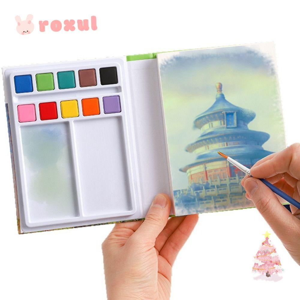 กระดาษสีน้ํา ROXUL พร้อมเม็ดสี/แปรงสมุดวาดภาพหนา, Professional A3 ขนาด Art Sketchbook Art Sketching