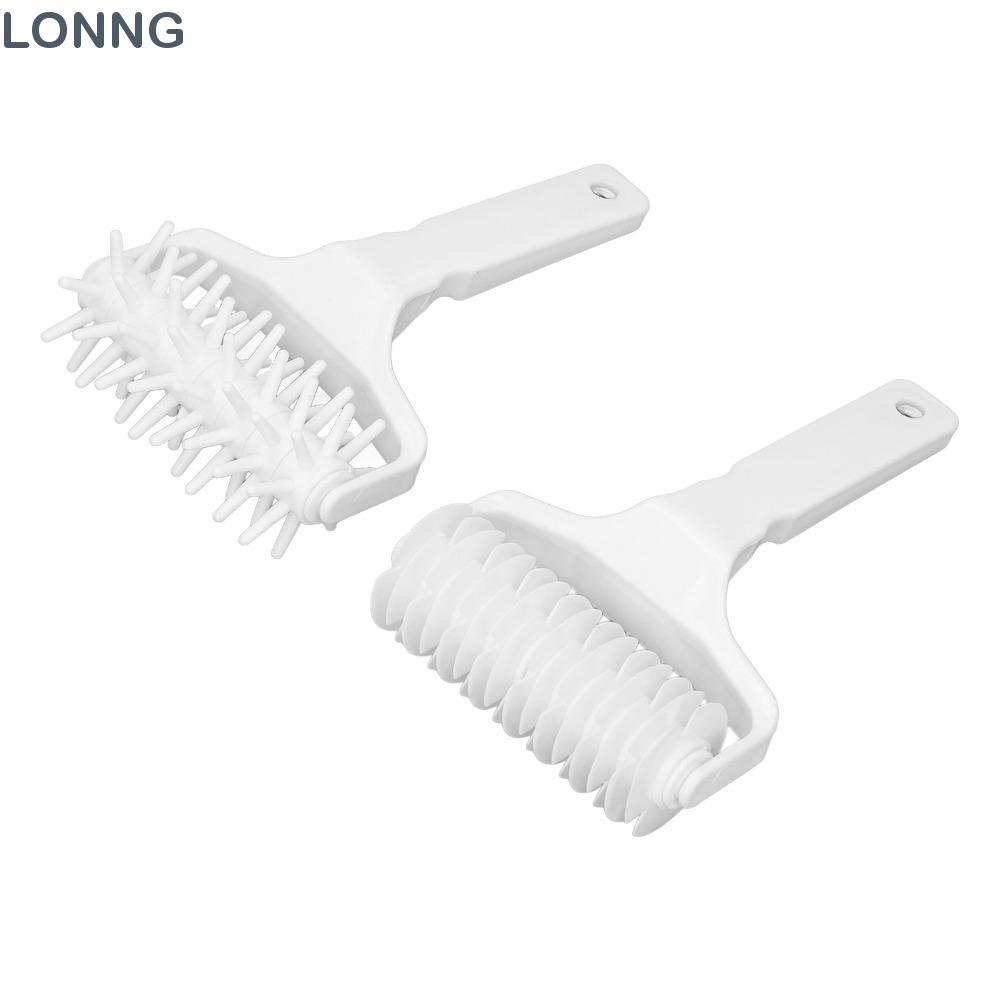 LONNG 2pcs พิซซ่าแป้ง Roller Docker, ตาข่ายสีขาว Roller Cutter พิซซ่า Crust Roller Docker, พลาสติกยา