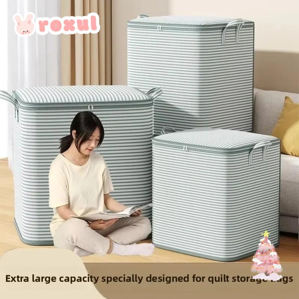 ROXUL ถังเก็บเสื้อผ้า,ซิปคู่ถุงเก็บผ้านวมความจุขนาดใหญ่,ป้องกันฝุ่นพร้อมที่จับผ้าไม่ทอตู้เสื้อผ้าการเรียงลําดับถังเก็บของเล่นและเรียงลําดับกล่อง