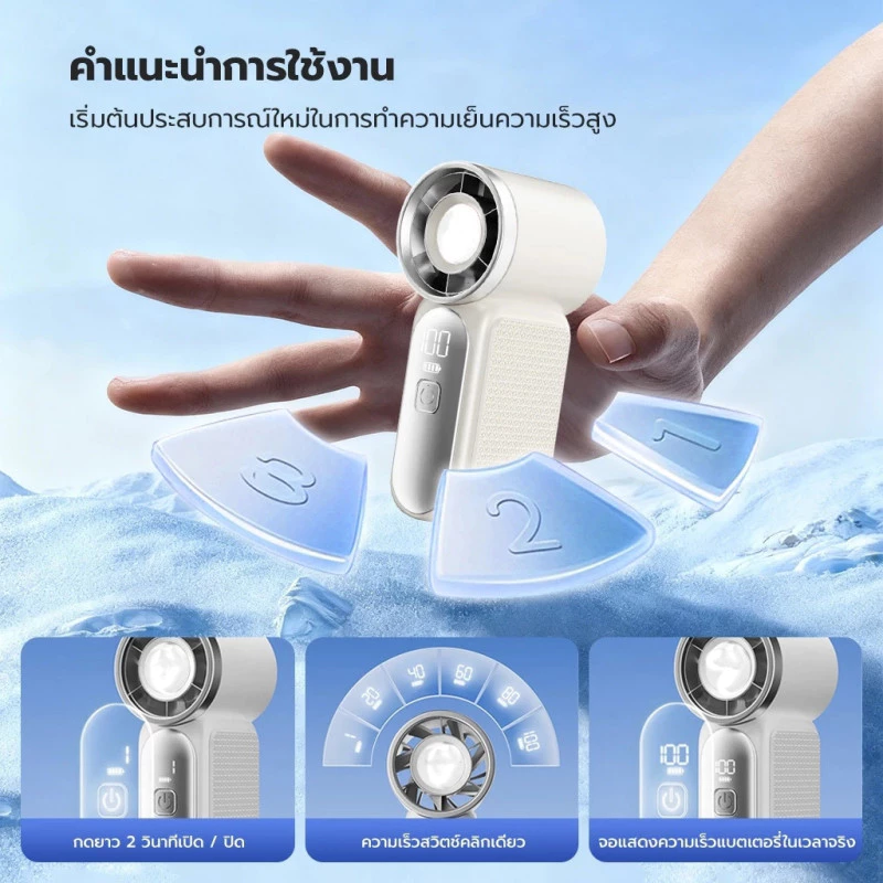 พัดลมพกพา 5000mAh ใช้งานยาว20ชั่วโมง ลมแรงสุด เสียงเงียบ พัดลมมือถือ แบตอึด พกพาสะดวก สีสวย thumbnail 5