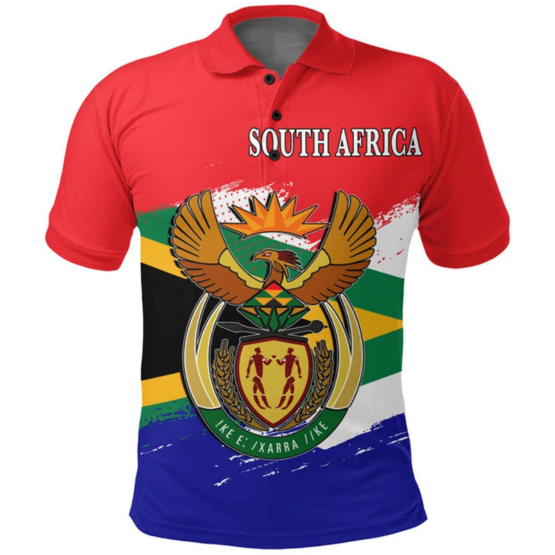 South Africa แผนที่ธง 3D พิมพ์เสื้อโปโลแขนสั้นสําหรับชายเสื้อผ้าแฟชั่น Springbok POLO เสื้อกีฬา Boy 