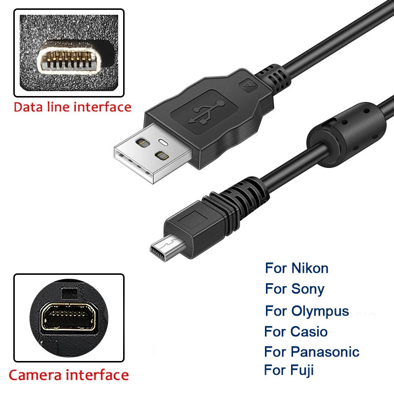 UC-E6 กล้องดิจิตอลสายเคเบิลข้อมูล USB Mini 8 Pin สําหรับ Nikon CoolPix Fuji Panasonic Olympus Sony 1.5M