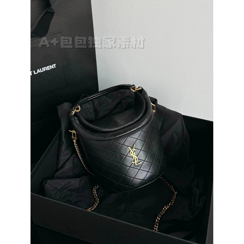 [สินค้าช่อง] YSL Saint Laurent รูปแบบใหม่ Gaby Bucket Fortune Bucket นําเข้าเดิมทั้งหมดวัสดุหนังแกะ 