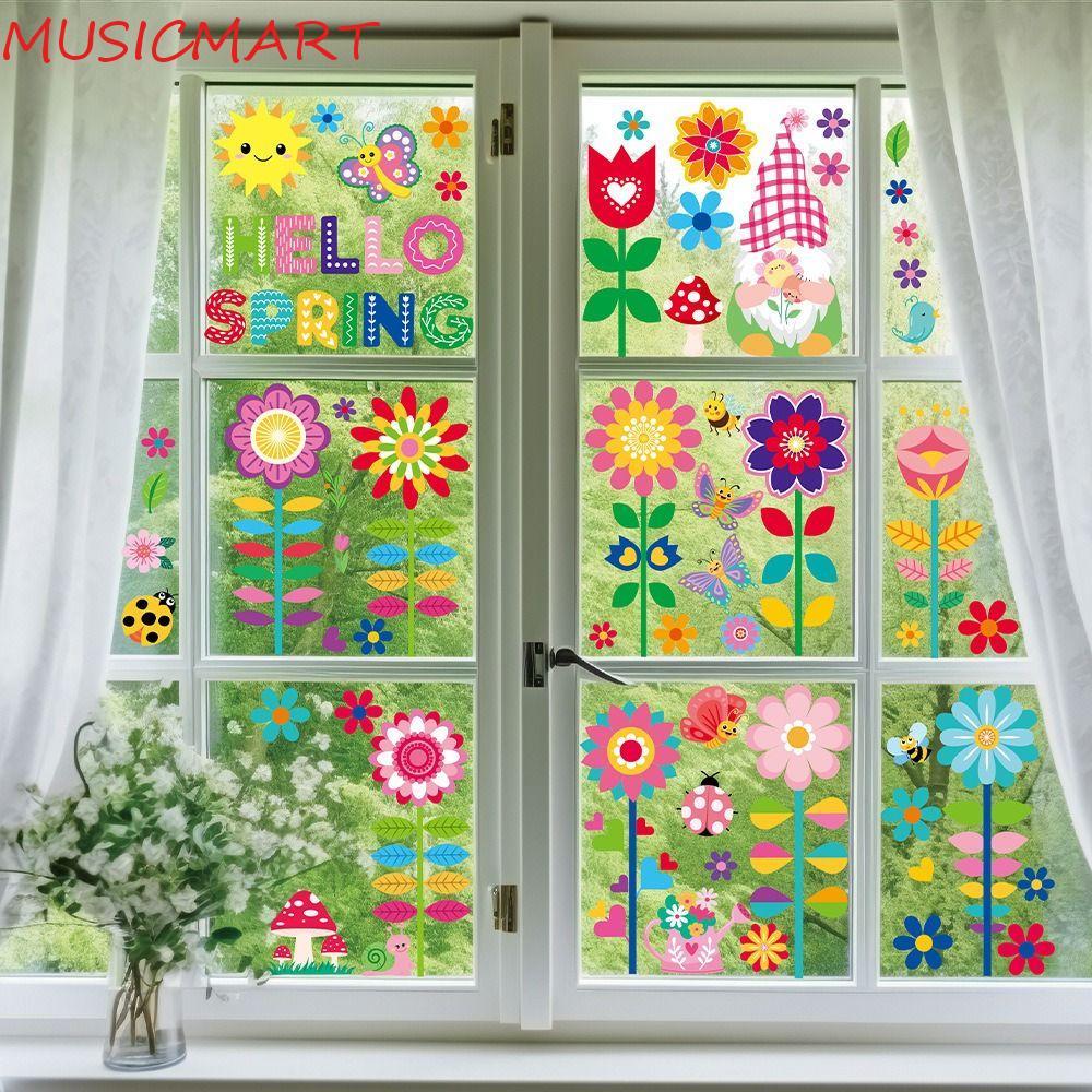MUSICMART 9Sheepts/Set Spring Flowers Window Stickers, Butterfly Waterproof Wall Stickers, DIY Doubl