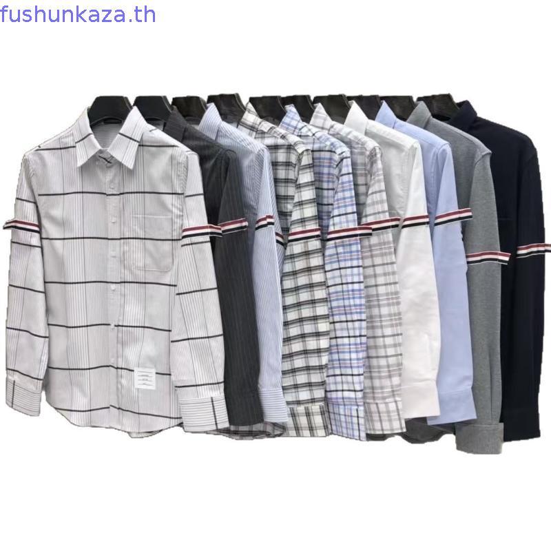 NJ3I thombrowne Trendy brand summer loose casual Korean-style Oxford striped stylish shirt