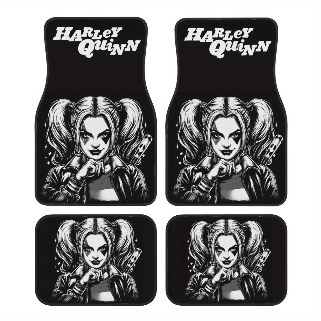 ชุดพรมปูพื้นรถยนต์ 4 ชิ้นลาย Harley Quinn และ Pudding สำหรับทุกสภาพอากาศ - พรมปูพื้นรถยนต์ลาย Harley
