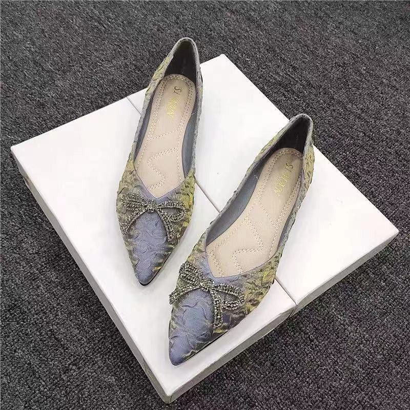 DE9 Kasut Perempuan Fairy รองเท้าส้นแบนผู้หญิง Pointed Toe ปั๊ม Peas Flats