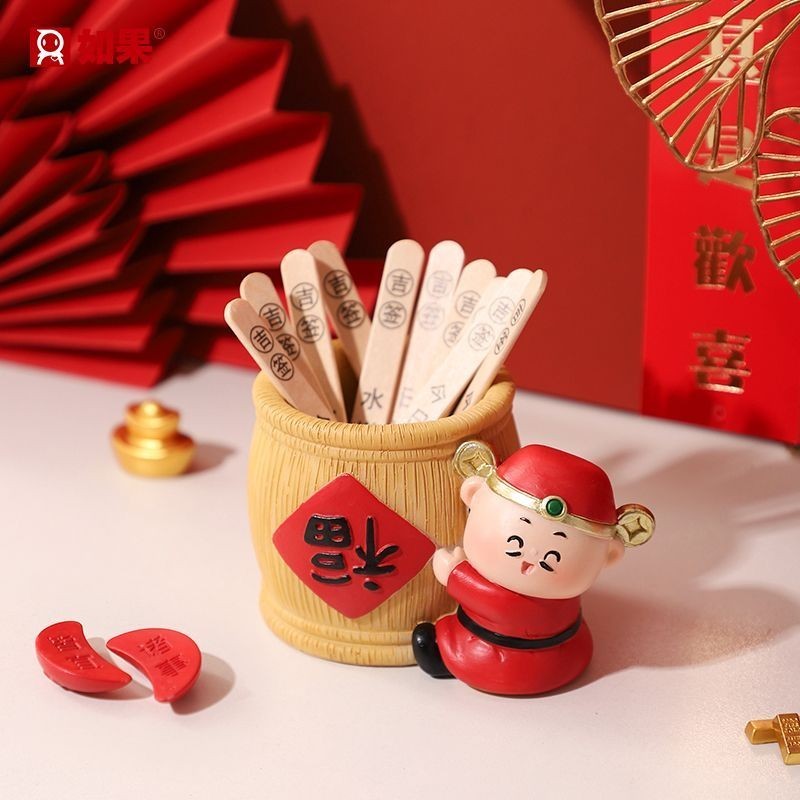 God of Wealth Lottery Cans พนักงานออฟฟิศ Decompress Desktop Pendulum Advanced Lucky Jewelry#财神摇签罐摆办公