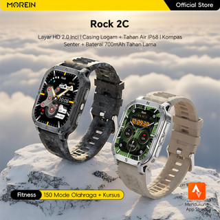 Morein Plus Rock 2C Smartwatch Pria Original Layar HD 2.0 inci | Kompas & Senter | Casing Logam | Tahan Air 1ATM | Monitoring Tidur & Detak Jantung | Jam Tangan Olahraga