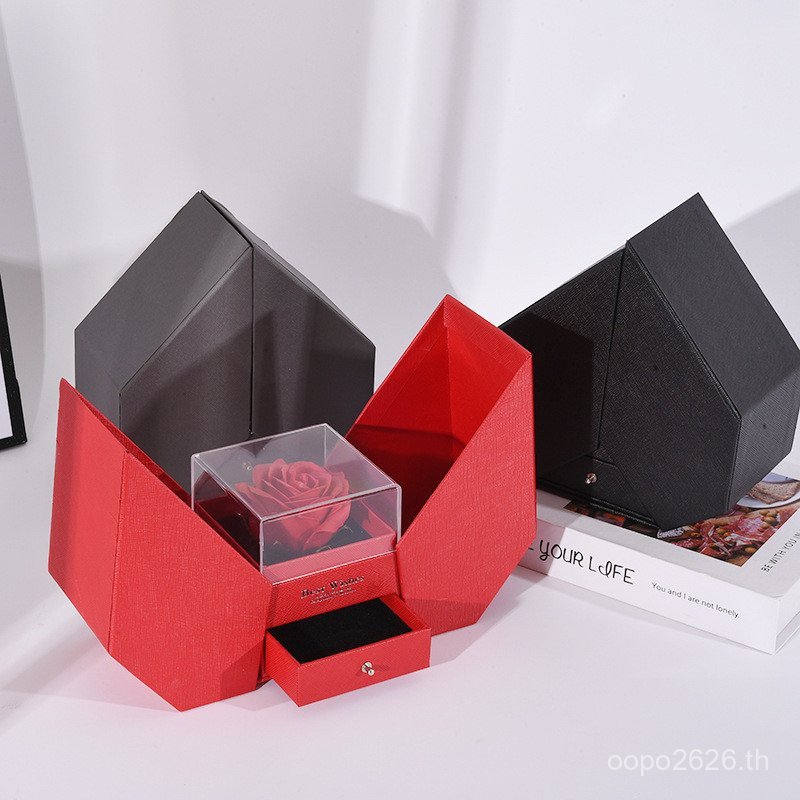 Creative Mood วันวาเลนไทน์ 520 ลิปสติกบรรจุภัณฑ์สร้อยคอประตูคู่ Rose-Shaped กล่องเครื่องประดับของขวั