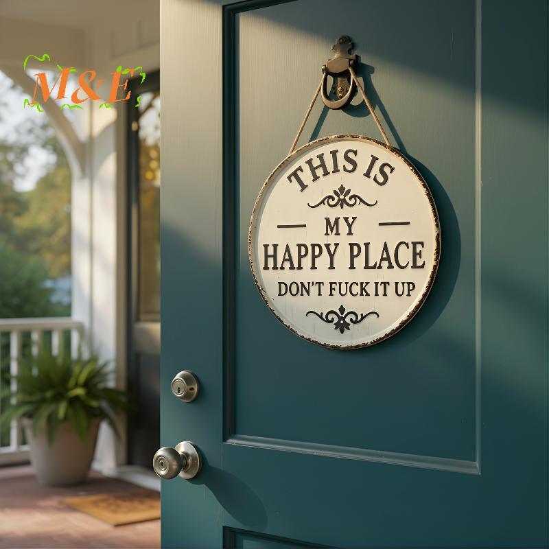 [M&E] 2D แบนชนบทโลหะสวนป้าย Happy Place Letter Wall Art Home Bayard Patio ตกแต่งกลางแจ้ง [ใหม่]
