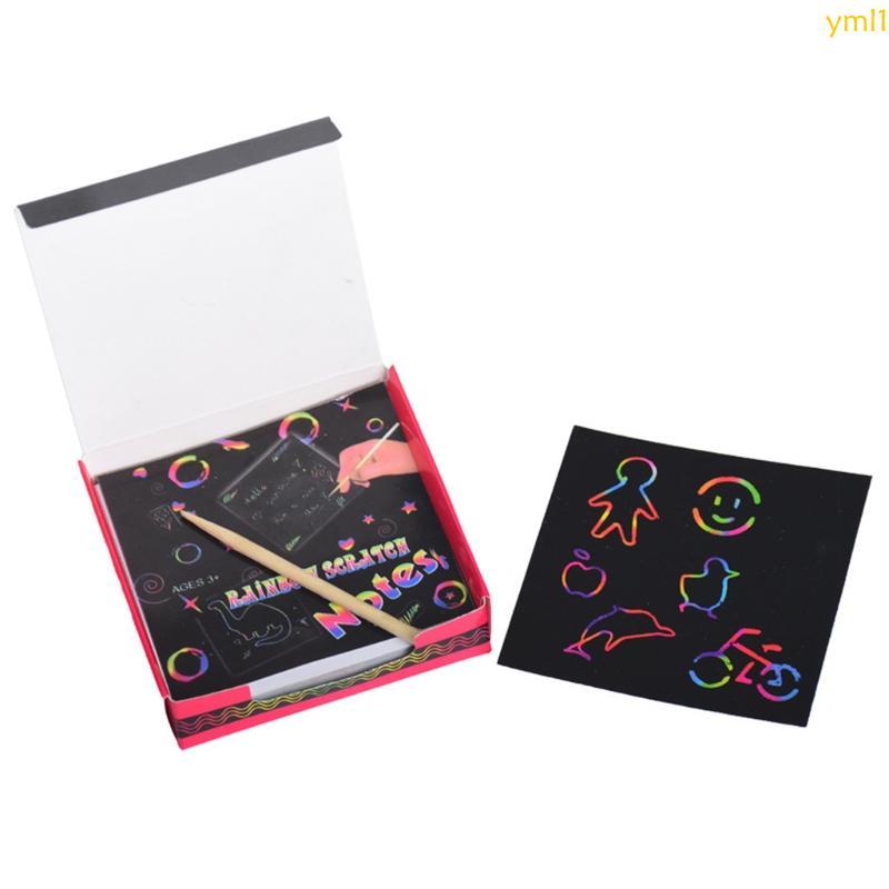 Yml1 100 ชิ้น Rainbow ภาพวาด Scratch กระดาษเด็ก Art Graffiti ชุดอีสเตอร์คริสต์มาสสําหรับเด็ก Art Gra