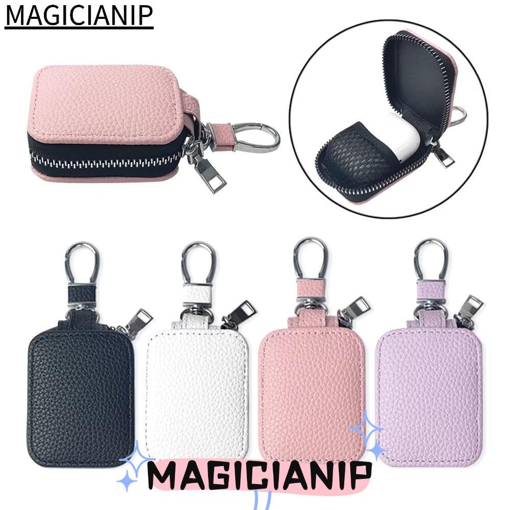 MAGICIANIP หูฟังกระเป๋า,น้ําหนักเบาลิ้นจี่เนื้อกระเป๋าเก็บหูฟัง,พร้อมพวงกุญแจกระเป๋าซิปหนังสําหรับ AirPods Pro3/Pro2/AirPods 4